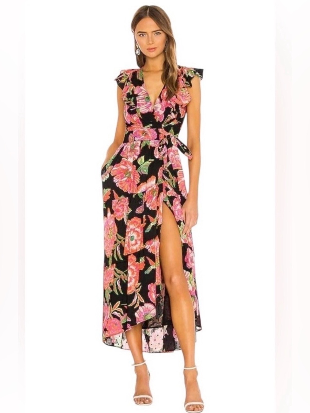 Banjanan Carra Eliza’s Rose Garden Floral Cotton Wrap Midi Dress S